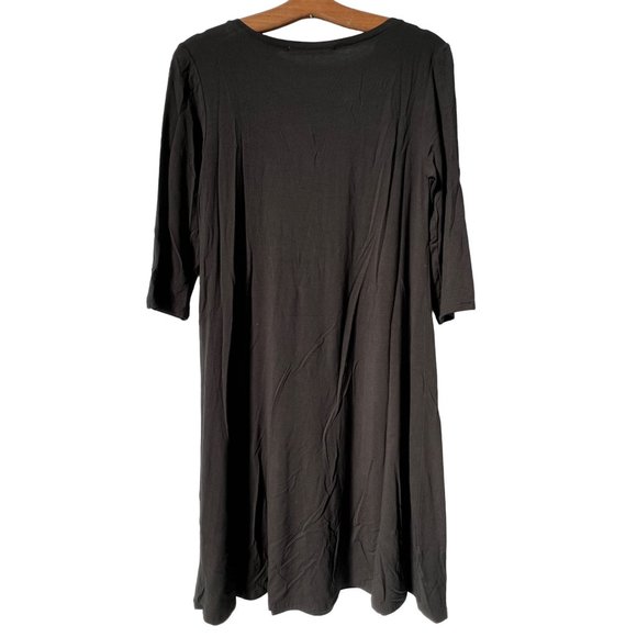 Peruvian Connection T-Shirt Dress Womens M Mini V-Neck 3/4 Sleeve Black Stretch - Picture 2 of 6